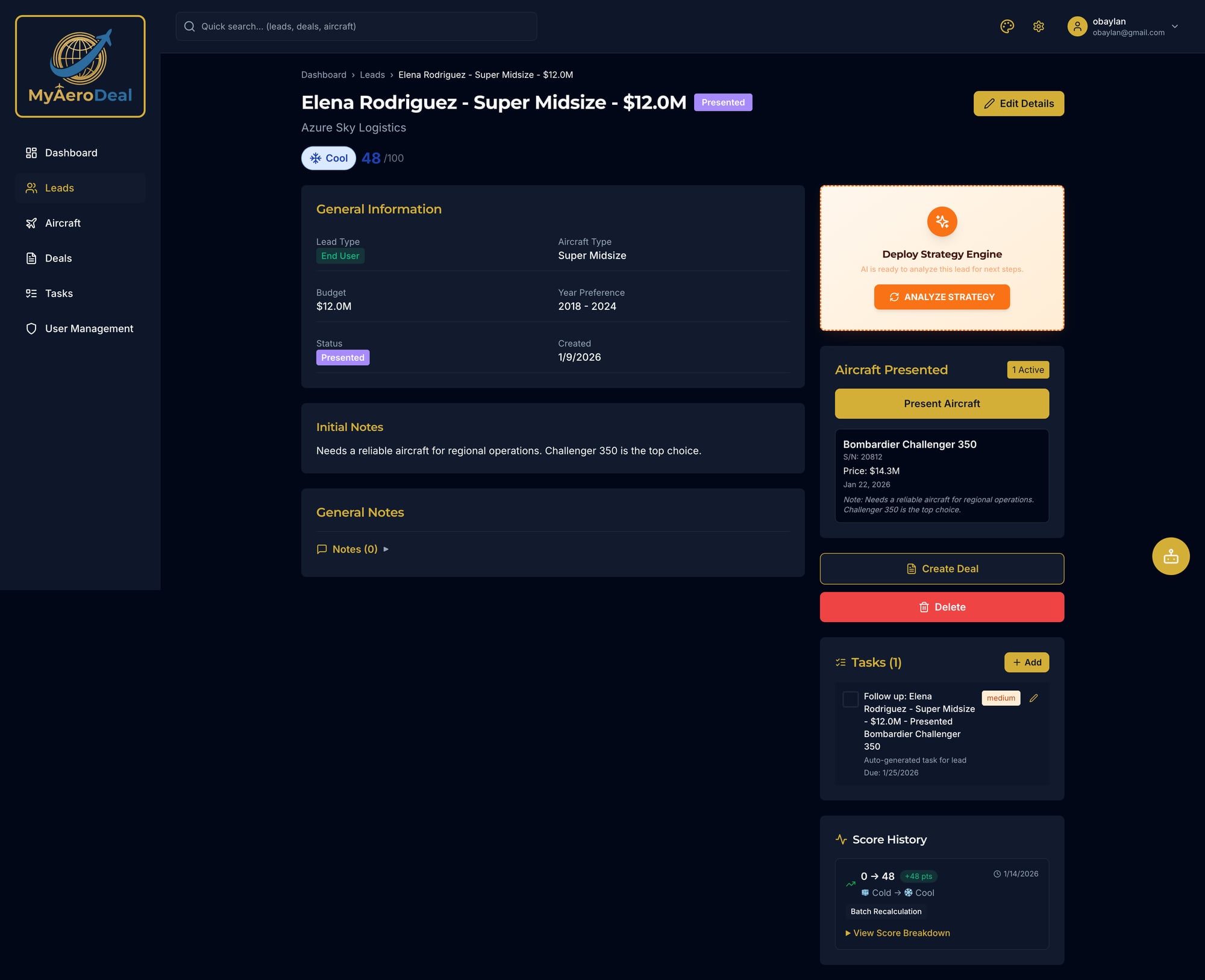 AI Strategy Engine on Lead Detail